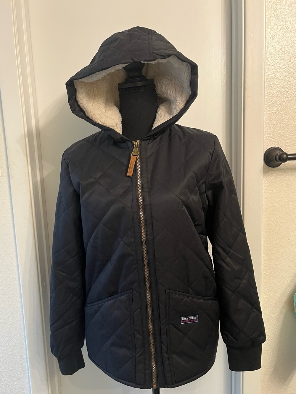 Bass Creek Black Quilted Hooded Puffer Jacket with Sherpa Lining